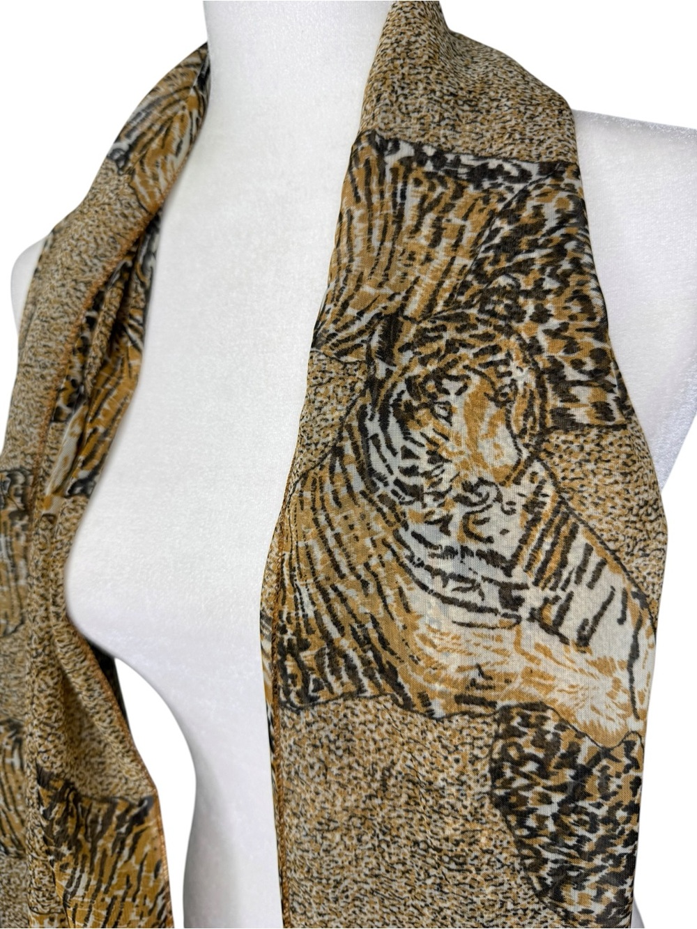 Vintage Animal Print Tiger Scarf in Tan and Black Semi-Sheer Indie Sleaze